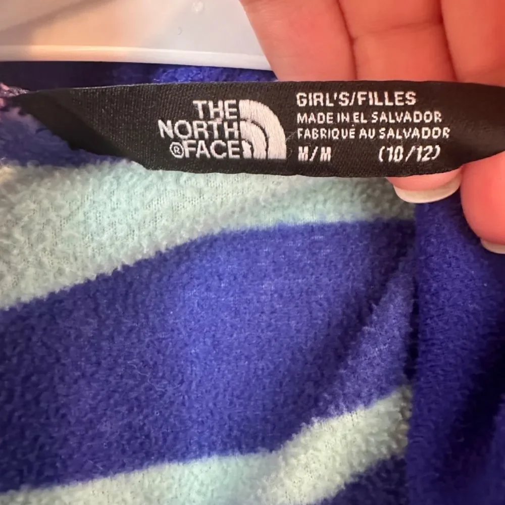 The North Face Girls Blue Purple Stripe Full Zip Fleece Hooded Jacket - Size M